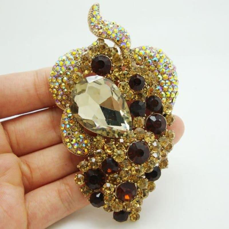 Classical Style Flower Brooch Pin Brown Rhinestone Crystal Classical Bouquet Brooch Gift - brooch