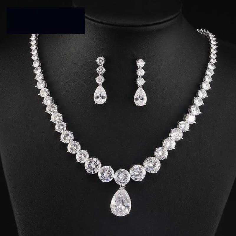 Clear Waterdrop & Round Cubic Zirconia Bridal Wedding Jewelry Set - 2 pcs set - jewelry set