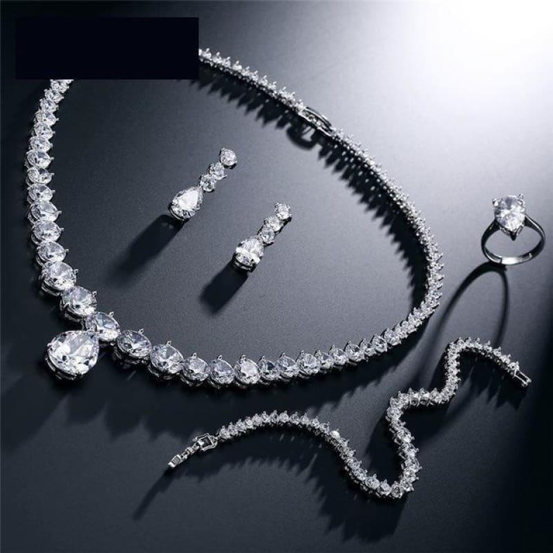 Clear Waterdrop & Round Cubic Zirconia Bridal Wedding Jewelry Set - 4 pcs set - jewelry set