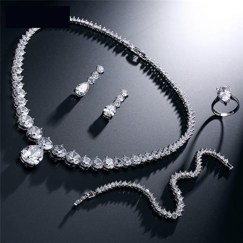 Clear Waterdrop & Round Cubic Zirconia Bridal Wedding Jewelry Set - jewelry set