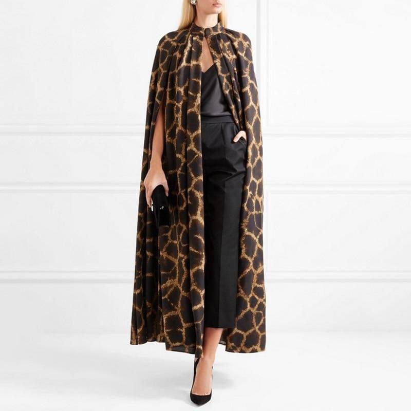 Cloak Sleeve Print Leopard Maxi Vintage Cloak Sweater - Sweater