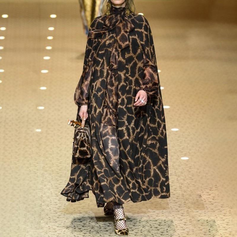 Cloak Sleeve Print Leopard Maxi Vintage Cloak Sweater - Sweater