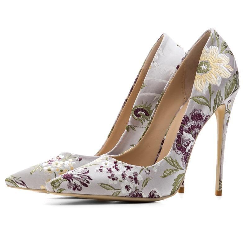 Colorful Embroidery Pumps Stiletto - Silver / 10 - Pumps