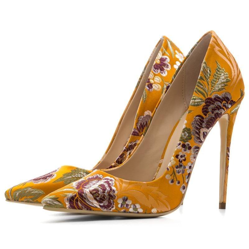 Colorful Embroidery Pumps Stiletto - Yellow / 10 - Pumps