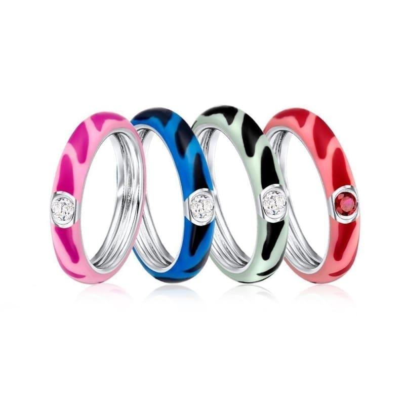 Colorful Eternity Rings 925 Sterling Silver Stackable Fashion Jewelry Enamel Handmade Ring - Rings