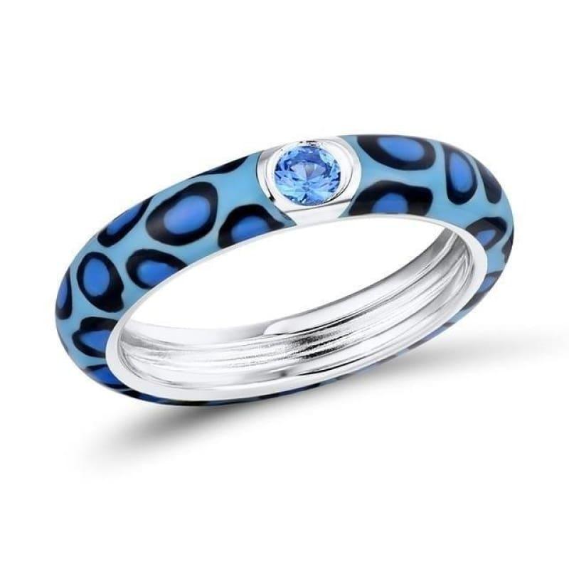 Colorful leopard print Pure 925 Sterling Silver Eternity Ring - 6 / Blue Color - Rings
