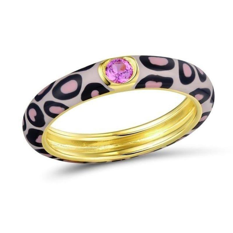 Colorful leopard print Pure 925 Sterling Silver Eternity Ring - 6 / Pink Color - Rings
