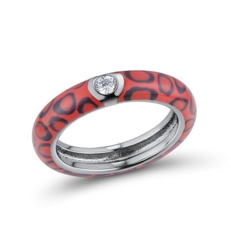Colorful leopard print Pure 925 Sterling Silver Eternity Ring - 6 / Red Color - Rings