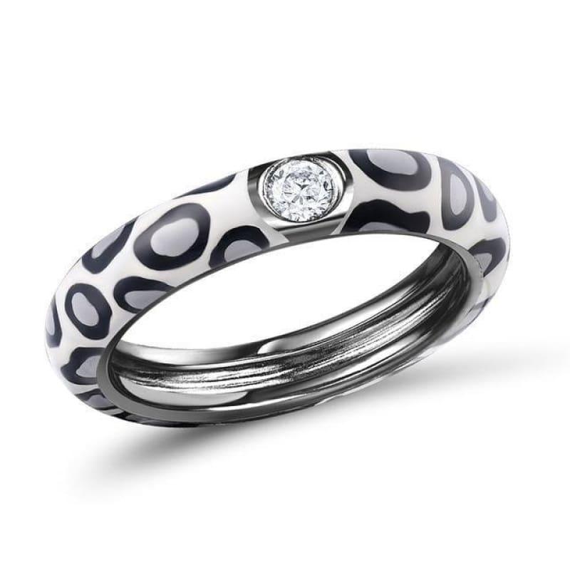 Colorful leopard print Pure 925 Sterling Silver Eternity Ring - 6 / White Color - Rings