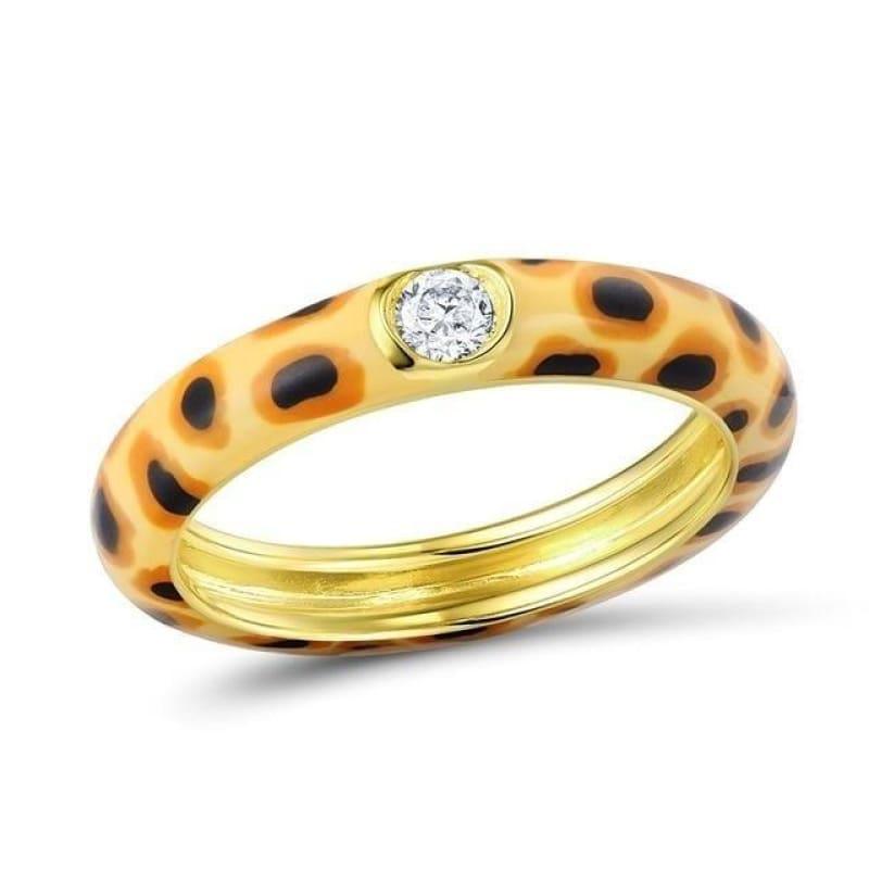 Colorful leopard print Pure 925 Sterling Silver Eternity Ring - 6 / Yellow Color - Rings