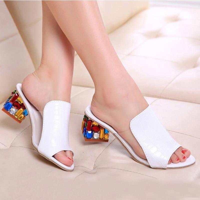 Colorful Rhinestone Crystals Heels Peep Toe Summer Sandals - TeresaCollections