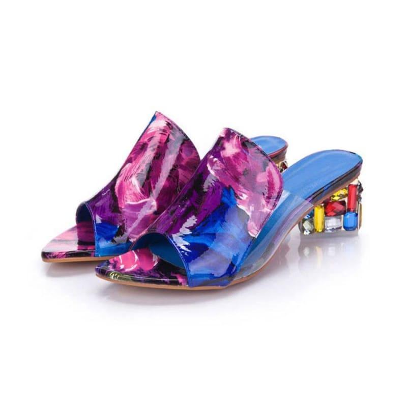 Colorful Rhinestone Crystals Heels Peep Toe Summer Sandals - TeresaCollections