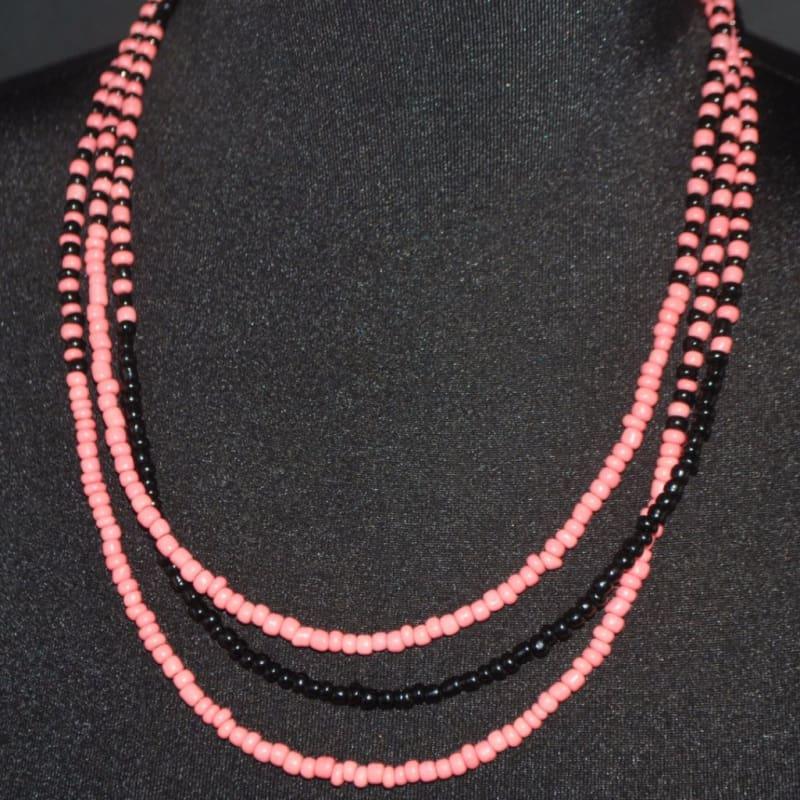 Coral and Black Summer Boho Necklace - Handmade