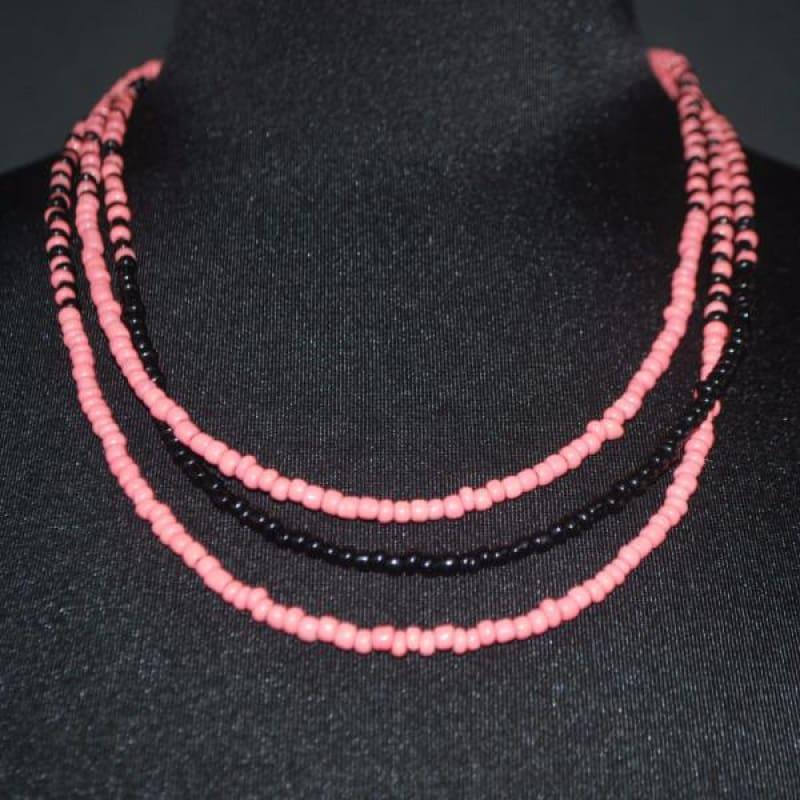 Coral and Black Summer Boho Necklace - Handmade