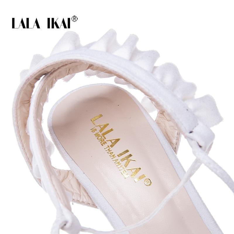 Cross Bandage High Heels Thin Heel Ruffle Lace-Up Sandals - Sandals