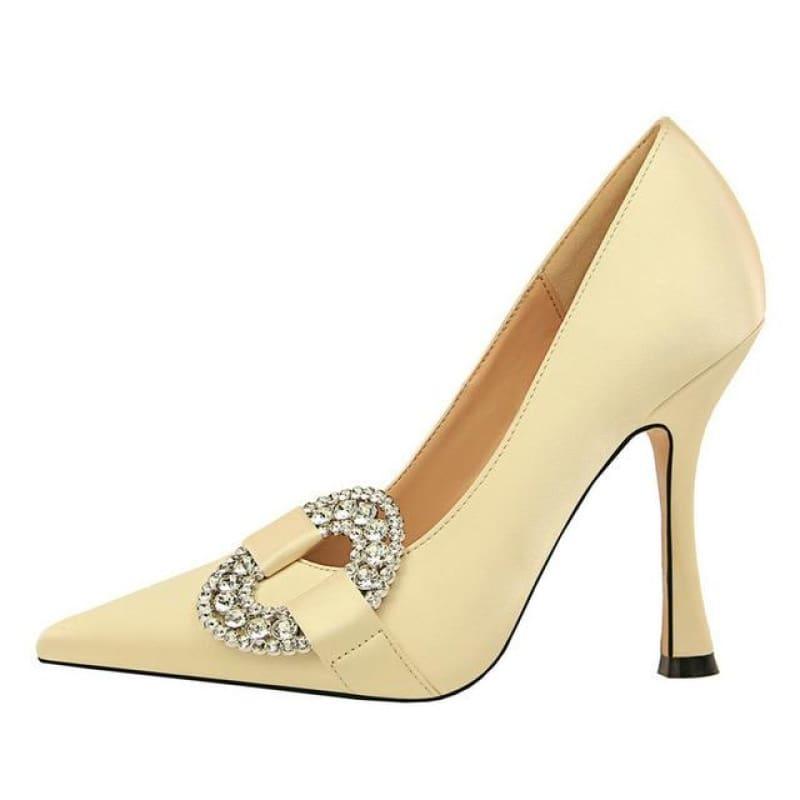 Crystal Buckle Design Pointed Toe Pumps - Gold / 3 - pumps