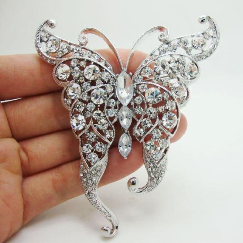 Crystal Butterfly Brooch Fashion Clear Rhinestone Crystal Butterfly Insect Brooch Pin - Default title - brooch