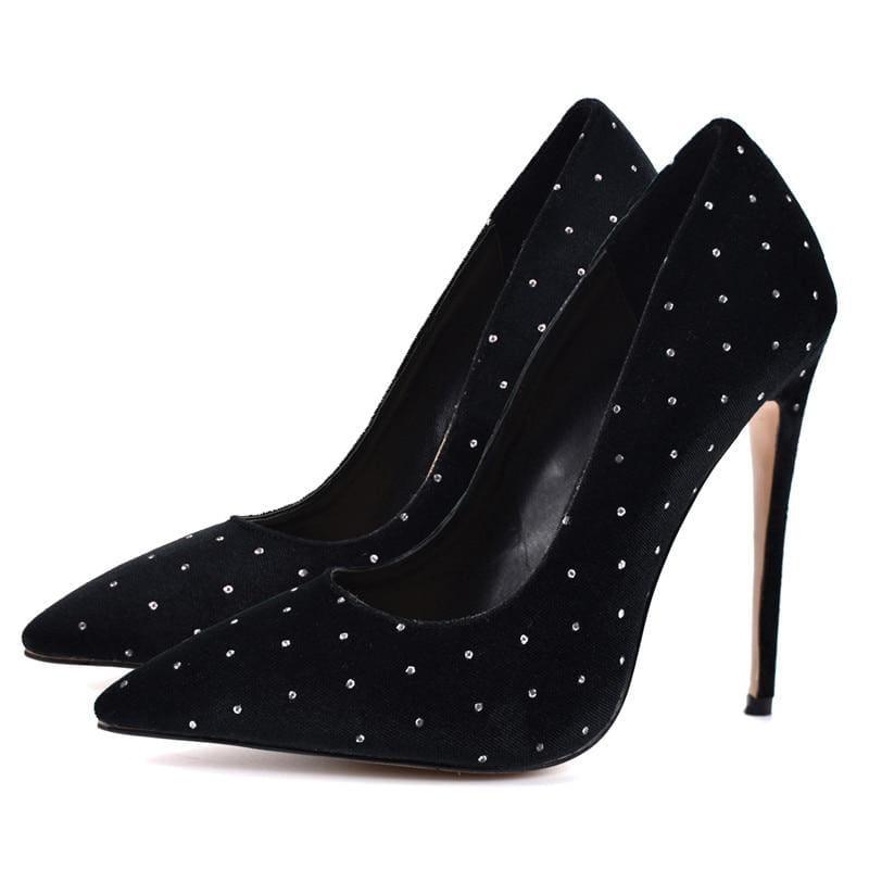 Crystal Studded Stilettos Printed Toe Evening Pumps - Black / 37 - Pumps