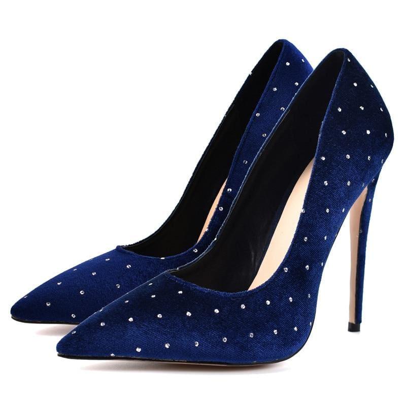 Crystal Studded Stilettos Printed Toe Evening Pumps - Blue / 36 - Pumps