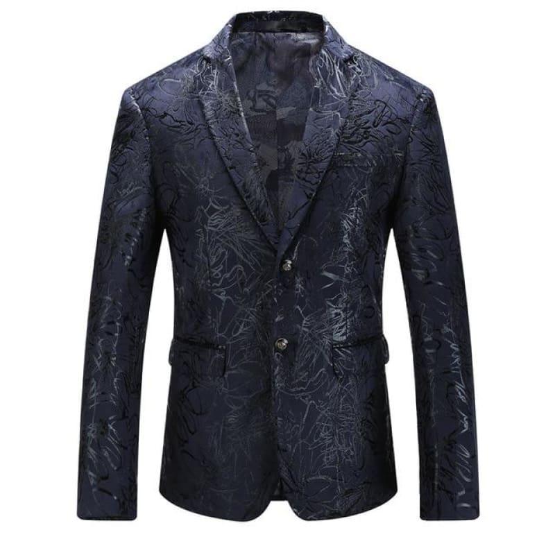 Dark Blue Vintage Prints Mens Floral Blazer Jackets - As Picture / 4XL - mens jackets