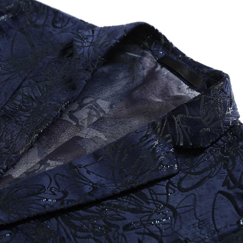Dark Blue Vintage Prints Mens Floral Blazer Jackets - mens jackets