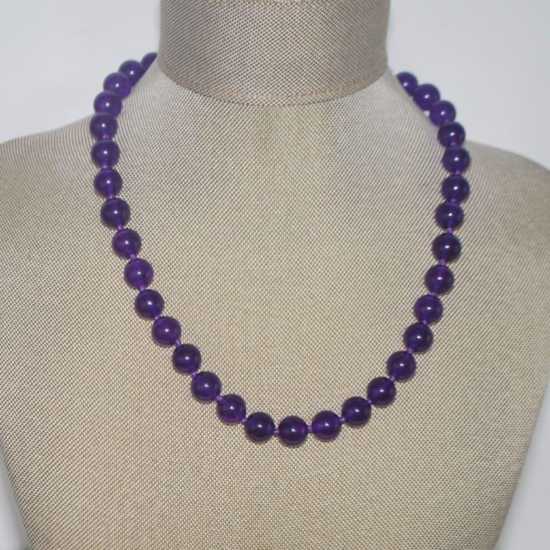 Dark Violet Purple Carnelian Beaded Womens Necklace. - Handmade