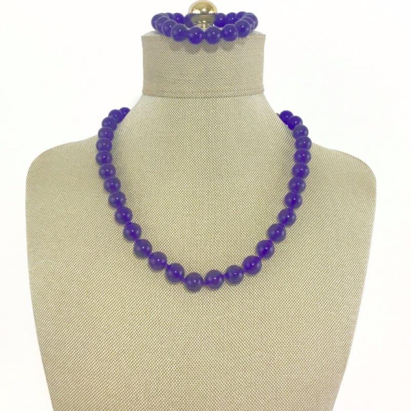 Dark Violet Purple Carnelian Beaded Women's Necklace. - TeresaCollections