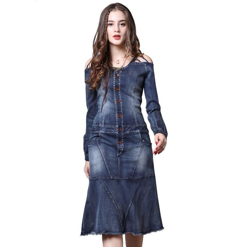 Denim Vintage Women Dress - TeresaCollections