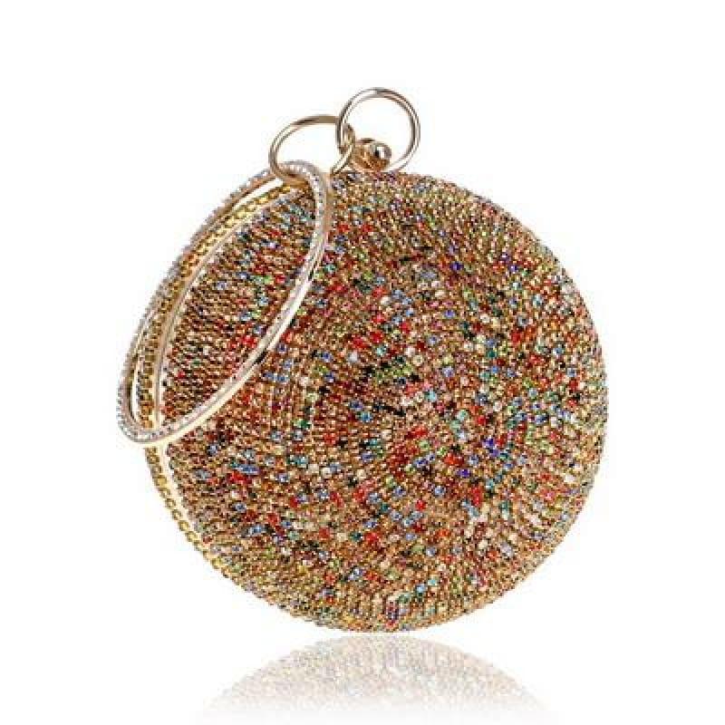 Diamonds Colorful Lady Round Shaped Evening Clutch Bag - YM8105goldcolor - Clutch