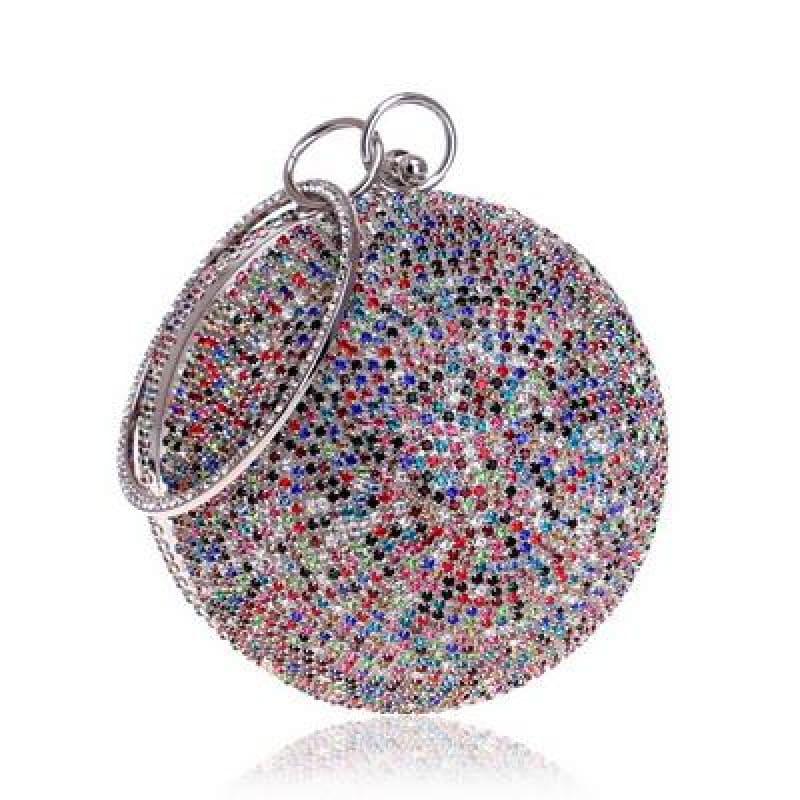 Diamonds Colorful Lady Round Shaped Evening Clutch Bag - YM8105silvercolor - Clutch