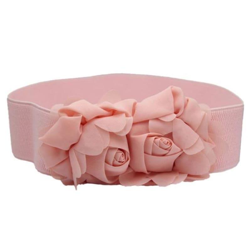 Double Rose Flower Buckle Elastic Waist Belt - TeresaCollections