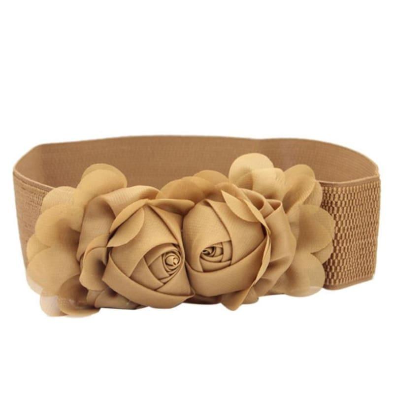 Double Rose Flower Buckle Elastic Waist Belt - Belt