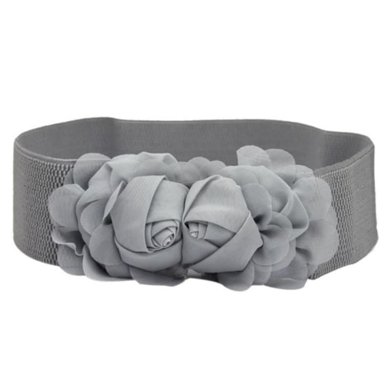 Double Rose Flower Buckle Elastic Waist Belt - Belt