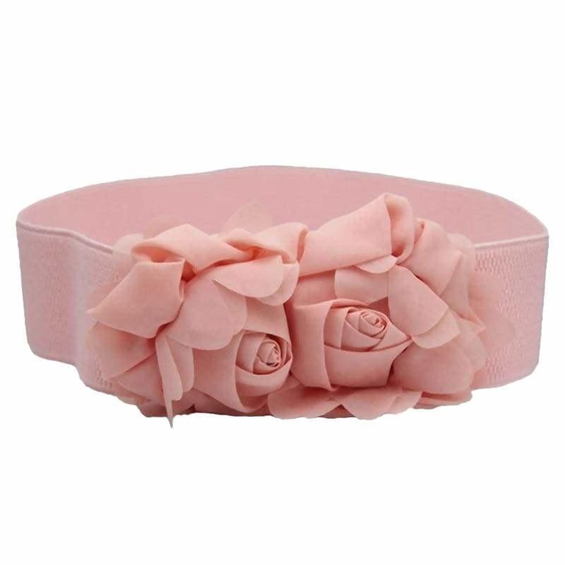 Double Rose Flower Buckle Elastic Waist Belt - Belt