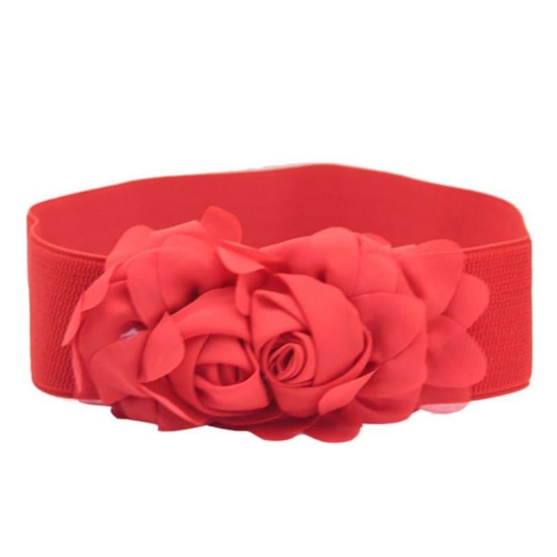 Double Rose Flower Buckle Elastic Waist Belt - TeresaCollections