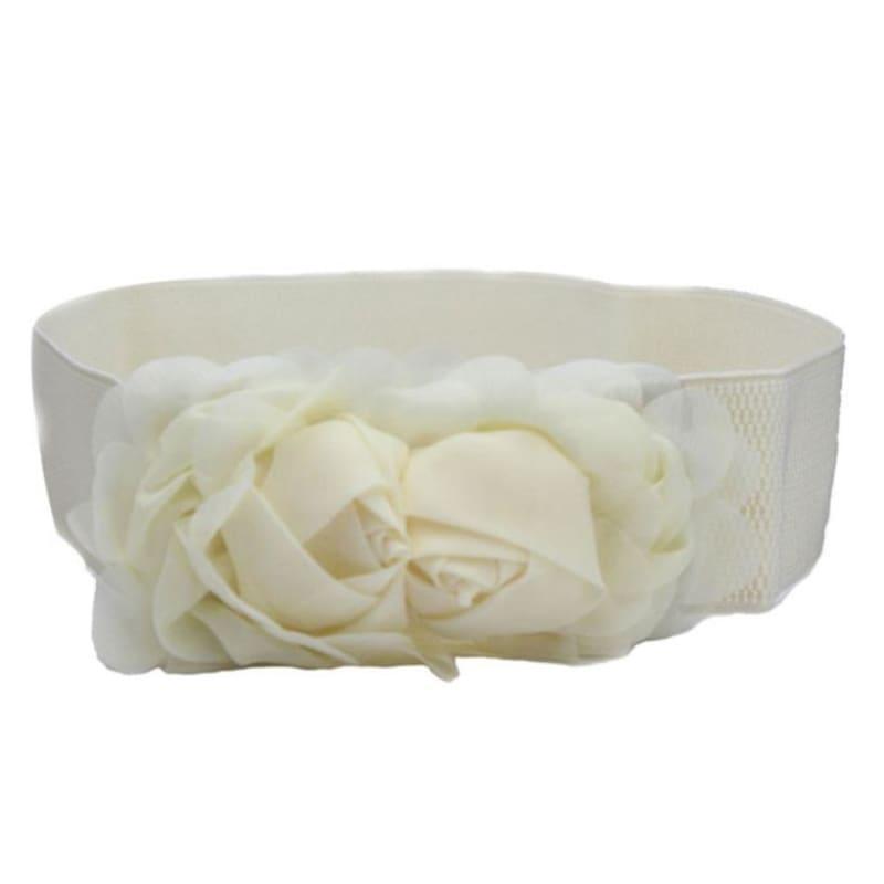 Double Rose Flower Buckle Elastic Waist Belt - Belt