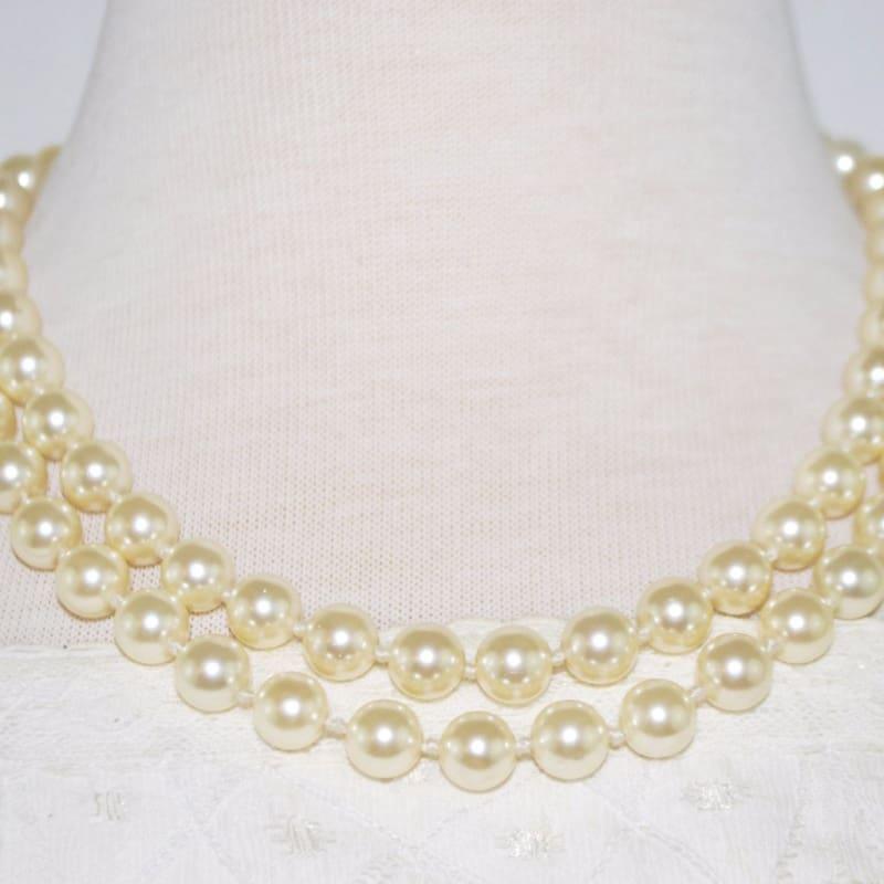 Double Strands Elegant Cream Color Shell Beaded Necklace - Handmade