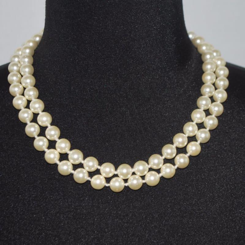 Double Strands Elegant Cream Color Shell Beaded Necklace - TeresaCollections