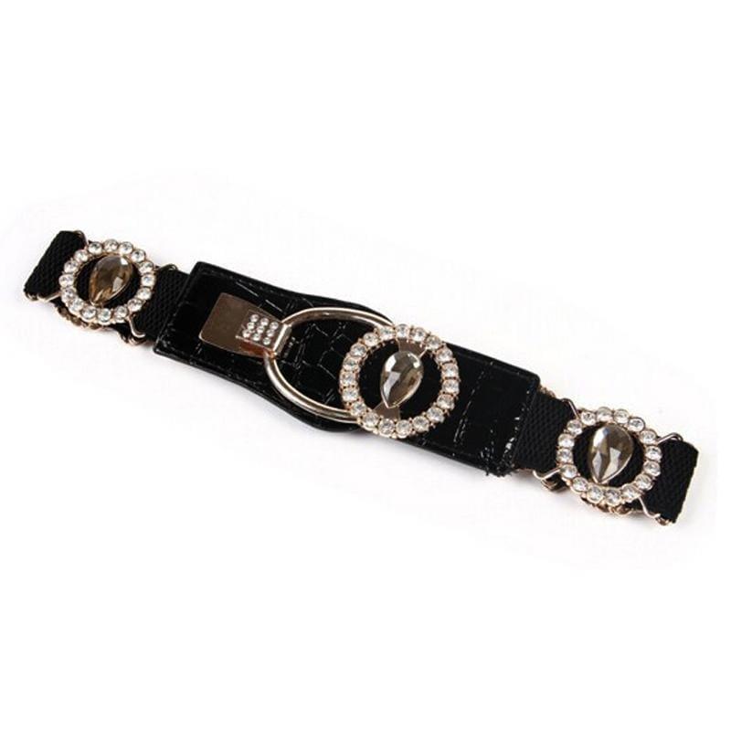 Elastic Rhinestone Mirror Metal Waist Belt Metallic Bling Gold Plate Wide Belt - Belt