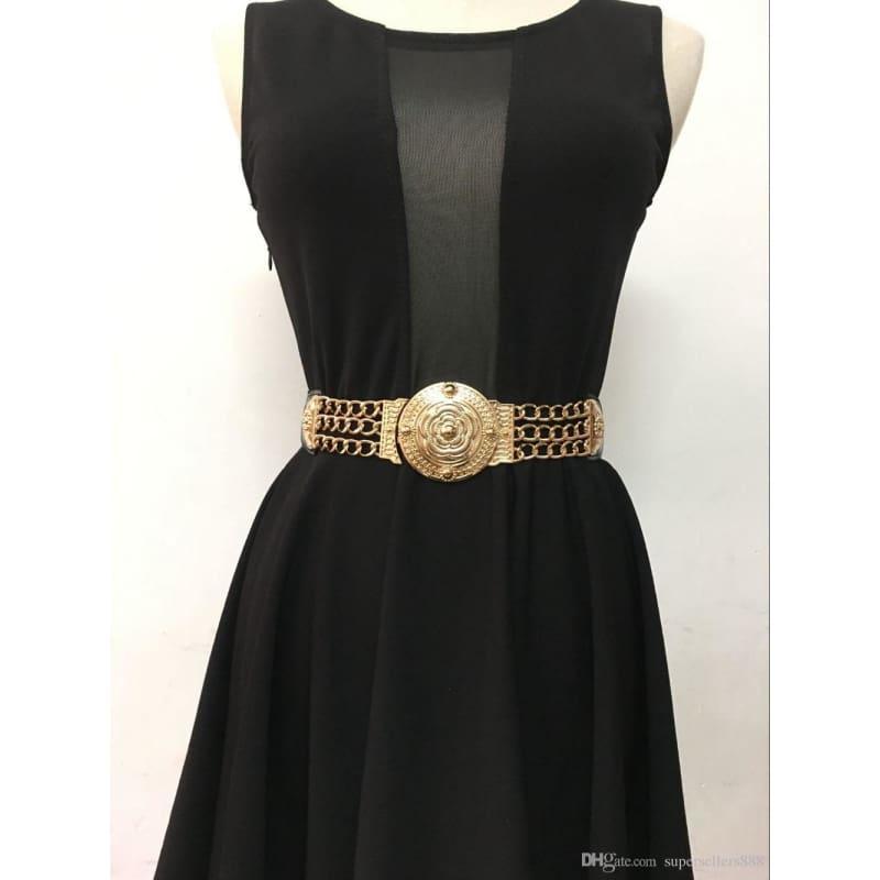 TeresaCollections - Elastic Wide Gold Metal Waist Chain Fashion Belt