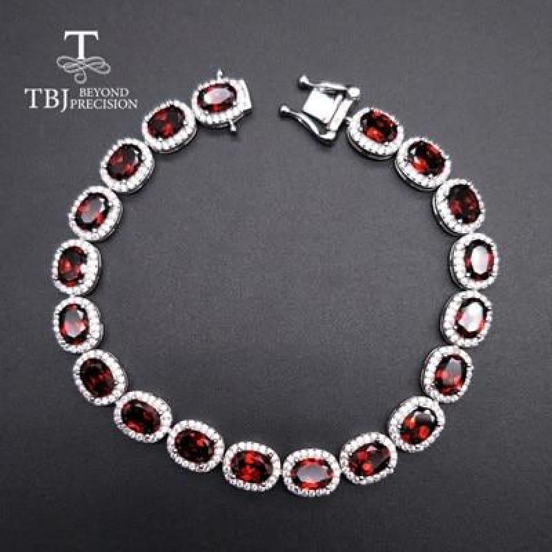 Elegant 925 Sterling SilverGemstone Bracelet - red garnet / total length19.5 - bracelets