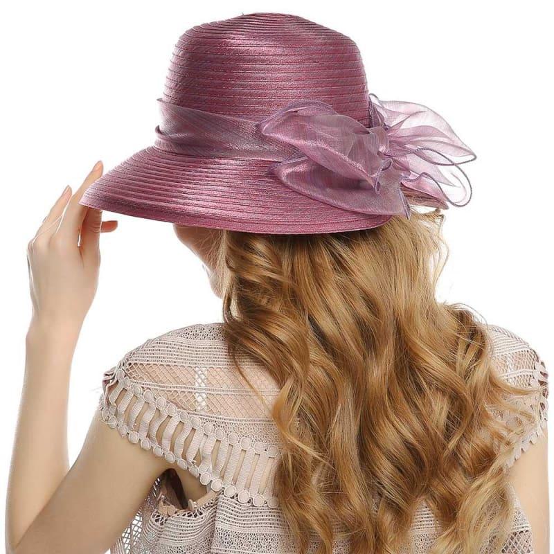 Elegant Big Bow Feather Flower Summer Khaki Color Yarn Church Fedoras Hats - TeresaCollections