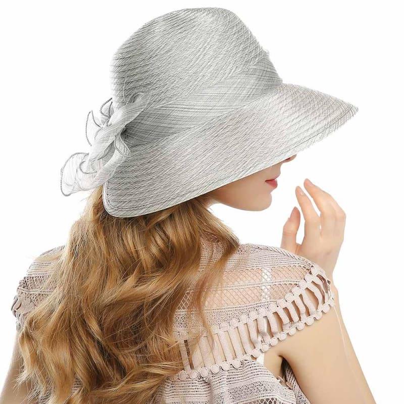 Elegant Big Bow Feather Flower Summer Khaki Color Yarn Church Fedoras Hats - TeresaCollections