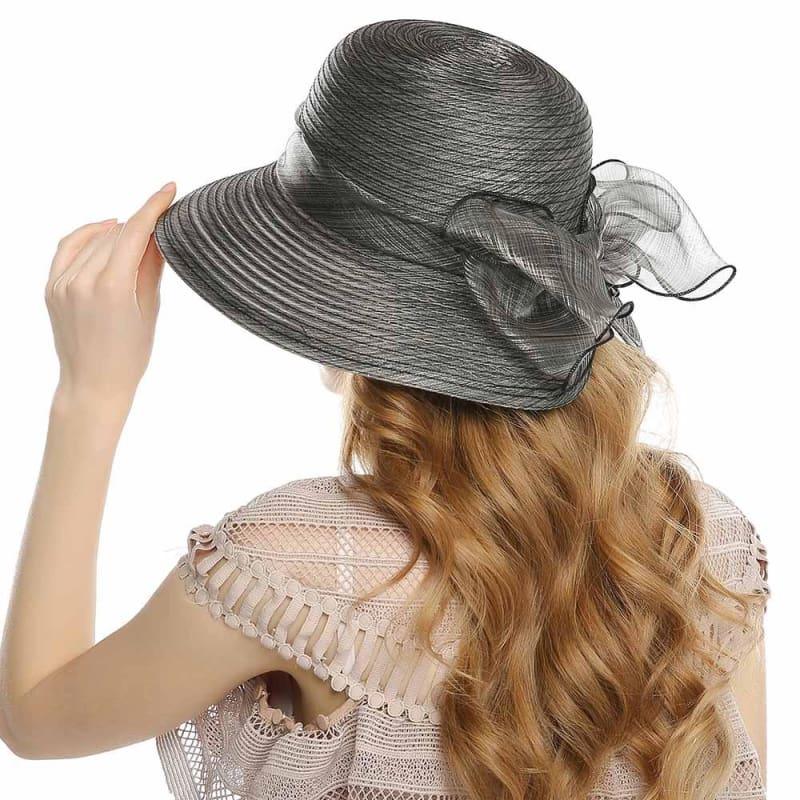 Elegant Big Bow Feather Flower Summer Khaki Color Yarn Church Fedoras Hats - TeresaCollections