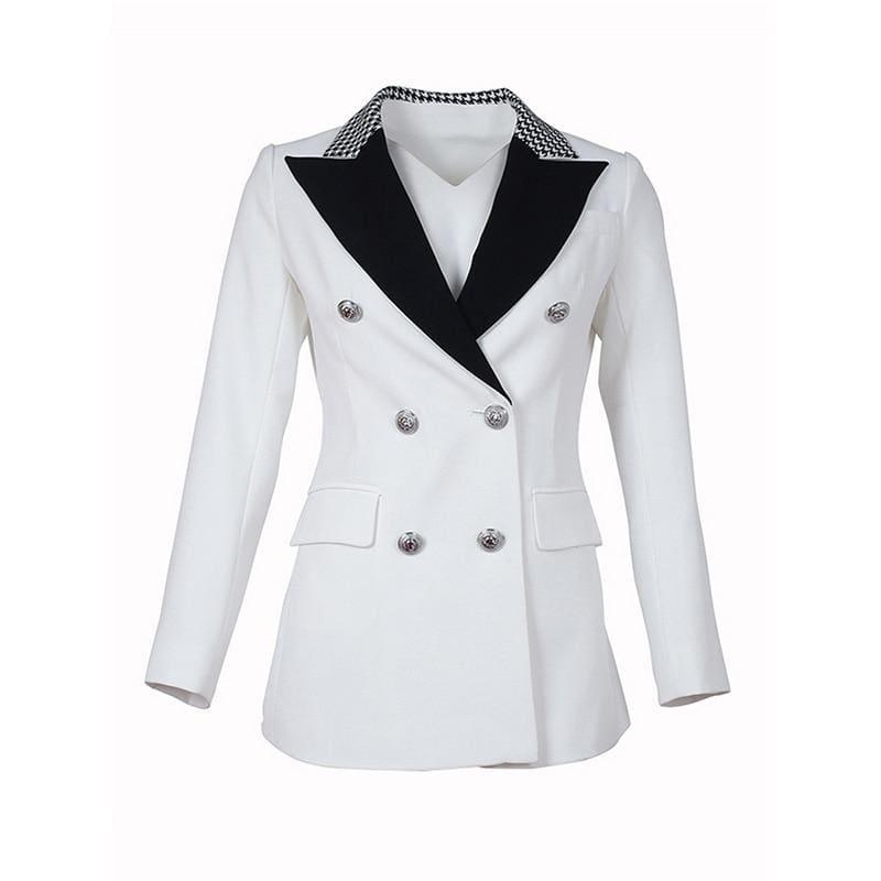 Elegant Black and White Double Breasted Women Tuxedo Blazer Jackets - Jackets