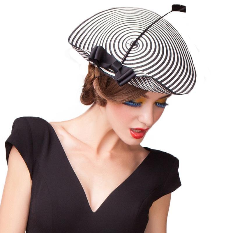 Elegant Black White Striped Cupid Arrow Pillbox Vintage Cocktail Church Fedoras Fascinator Hats - hats