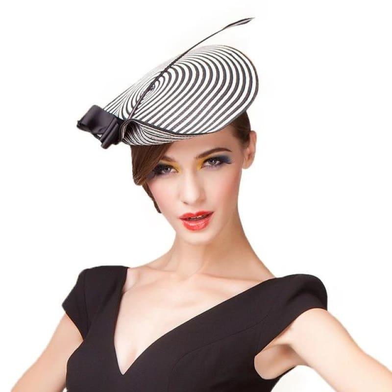 Elegant Black White Striped Cupid Arrow Pillbox Vintage Cocktail Church Fedoras Fascinator Hats - Black - hats