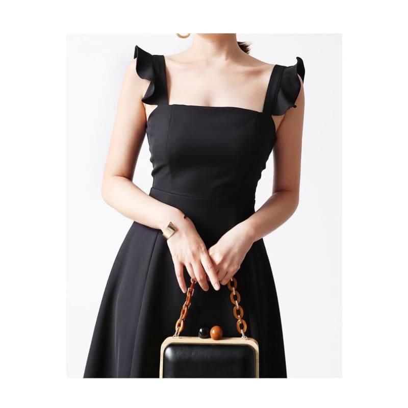 Elegant Dress Petal Sleeves Square Neck High Waist A Line Draped Dress Midi Dress - midi dress