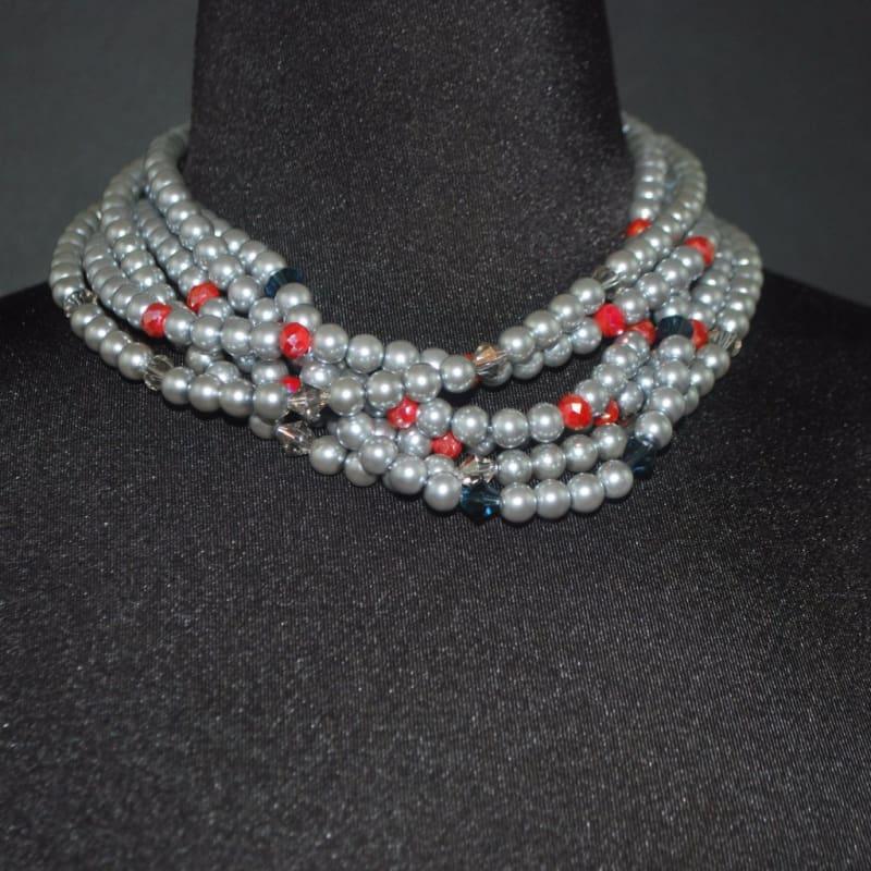 Elegant Gray Multi Strand Glass Pearls Necklace - TeresaCollections