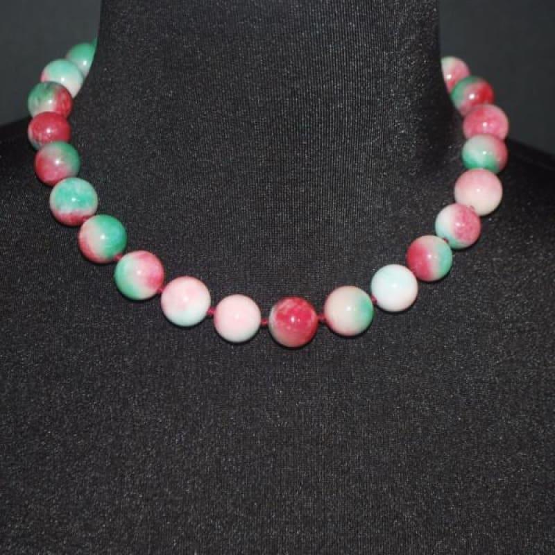 Elegant Green And Red Jade Necklace - Handmade